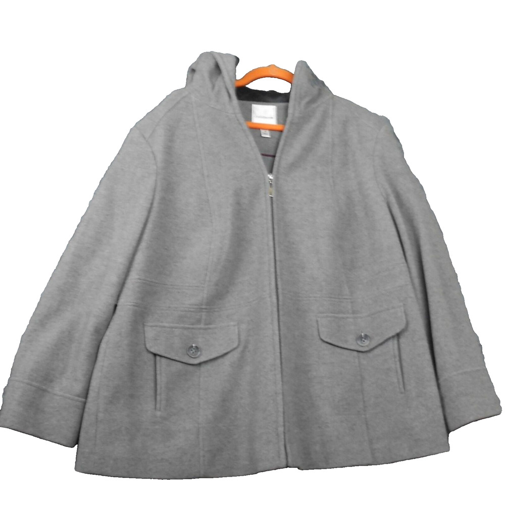 Croft & Barrow Womens Wool Poly Blend Full Zip Hooded Coat Gray Size 2XL EUC